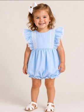 NEW NWT Blue CECIL and LOU Boutique Lace Heirloom Bubble Romper TODDLER GIRL 3T